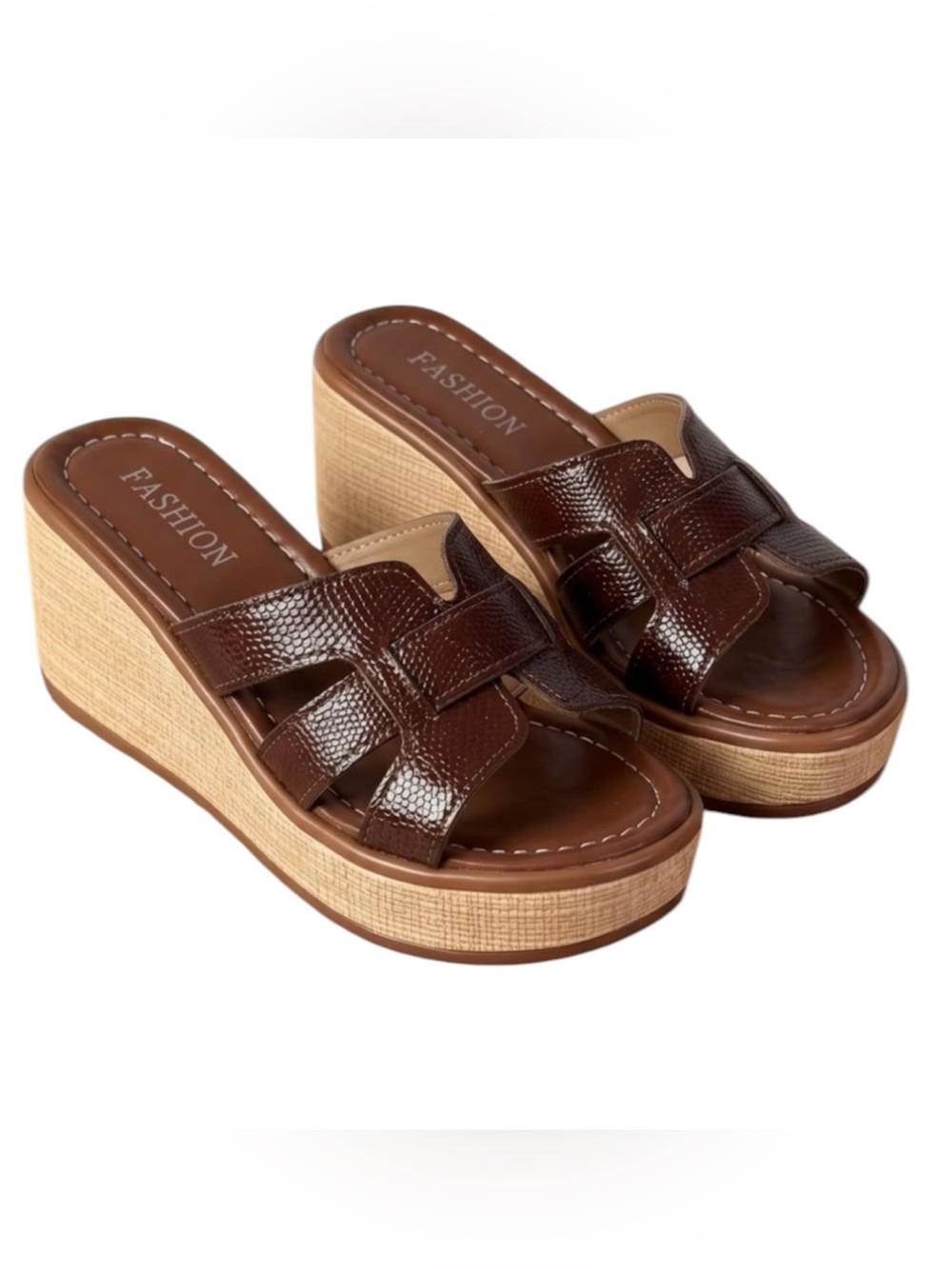 Brown Platform Slide Sandals -